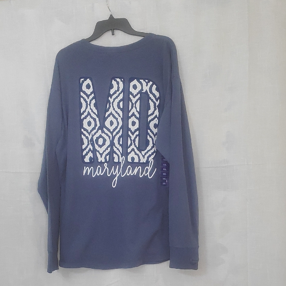 Maryland Blue Long Sleeve Shirt with Patterned Pocket XXL Nwt